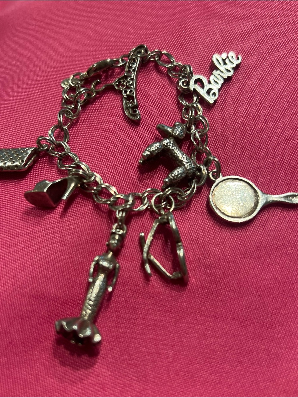Vintage 1990 Barbie Silver 925 Charm Bracelet - all 8 original charms